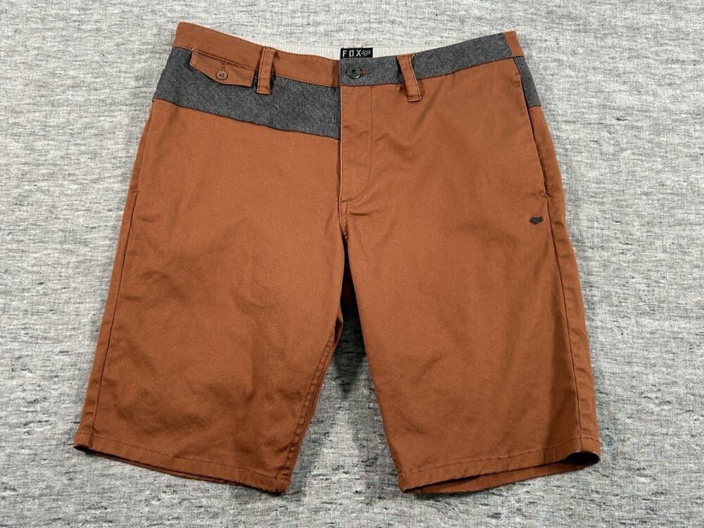 Fox Racing Shorts Mens 32 10" Brown Grey Chino Stretch Casual Streetwear